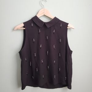 Black Tank Blouse with Beaded Appliques